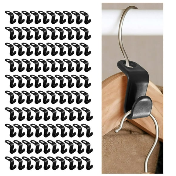 (Black)100 Pieces Hanger Connection Hook, Mini Cascading Hangers Organizer for Wardrobe Great for saving space in your dressing room