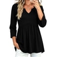 thumbnail image 6 of IUYRTFE Women V Neck 3/4 Sleeve Pleated Tunic Top with Pockets for Casual Daily Wear, 6 of 8