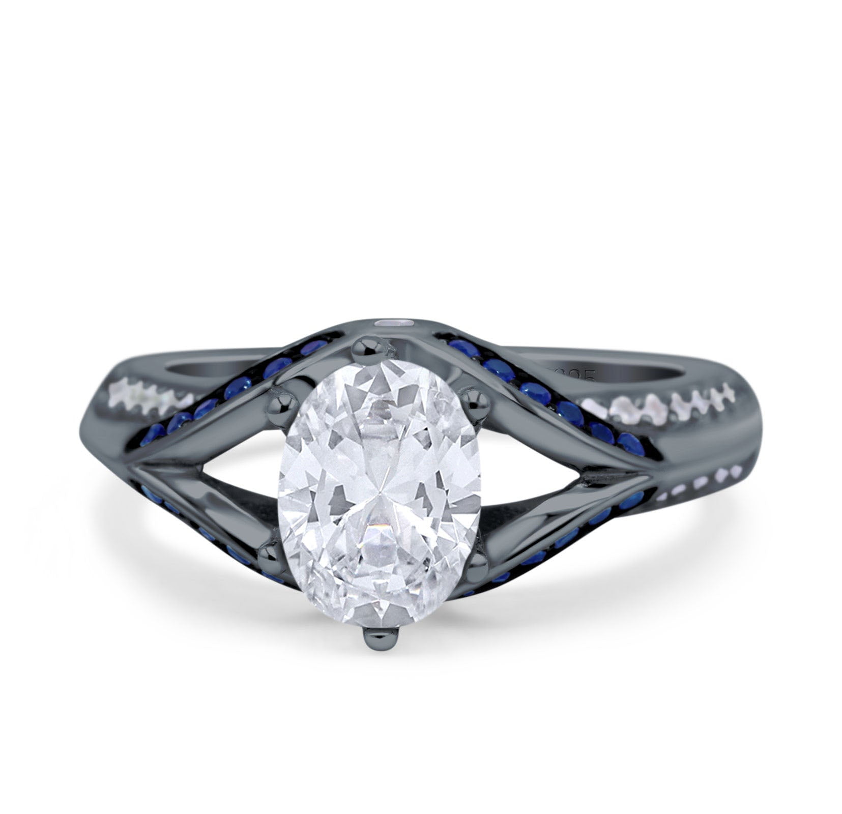 Wedding Engagement Ring Oval Cut Round Simulated Cubic Zirconia 925 Sterling Silver Blue Apple Co 