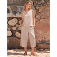 thumbnail image 5 of Women'S Summer 2 Piece Outfits Striped Sleeveless Top and Cropped Wide Leg Pants Sets Pockets Khaki L, 5 of 8