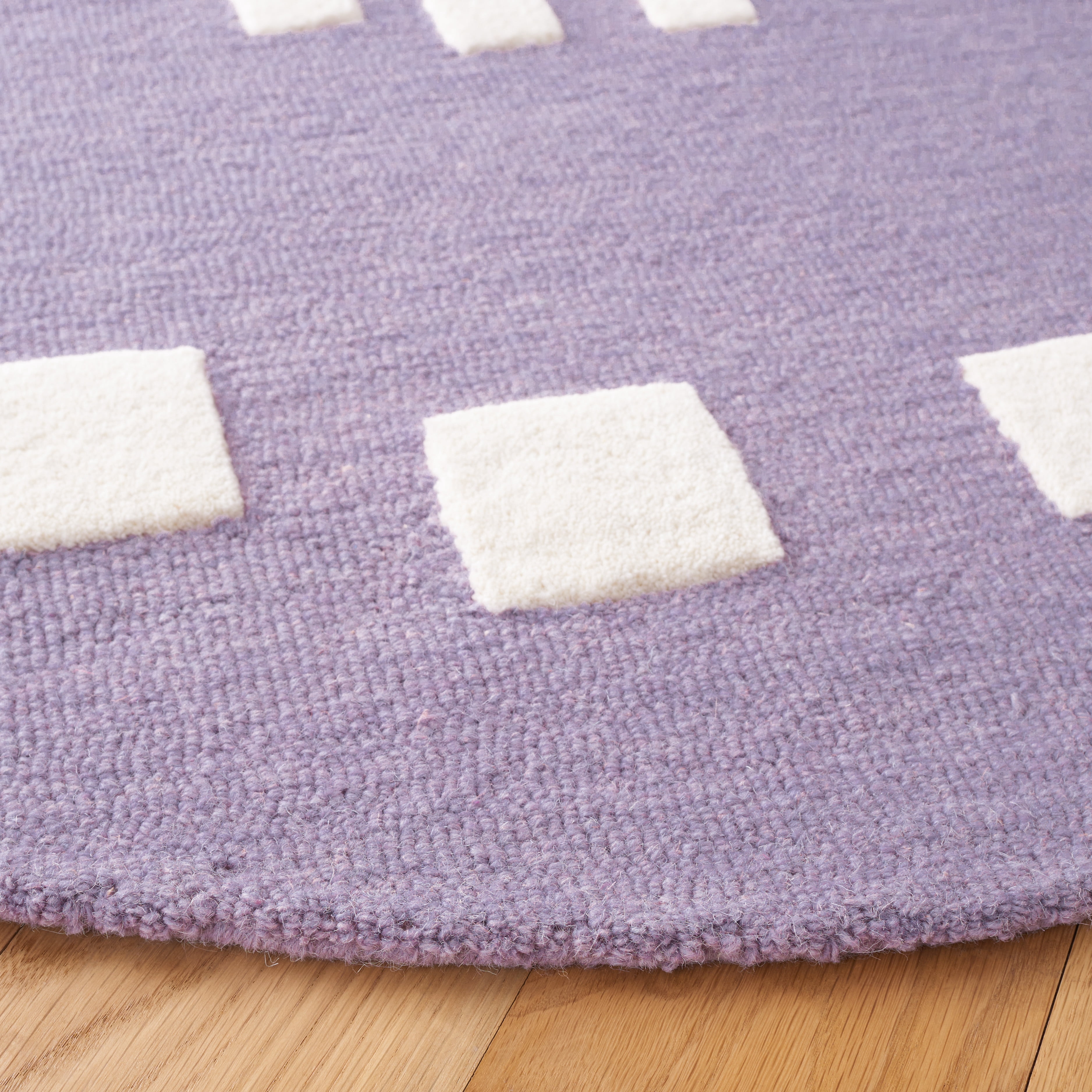 SAFAVIEH Kids Swirling Squares Area Rug, Purple/Ivory, 4' x 4' Round