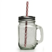 Circleware Country 15-Ounce Mason Jar Mugs with Straws and Lids, Set of 4
