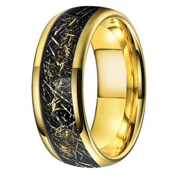 Wedding Rings Men & Women. 8mm Gold Tungsten w Gold Foil Inlay Wedding Band