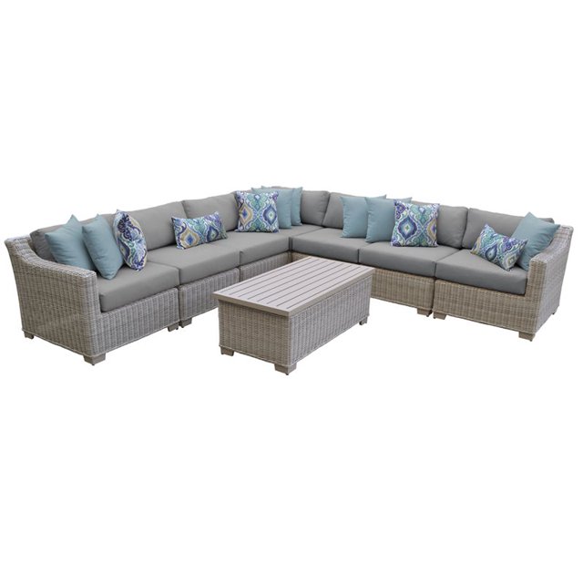 Ensemble de Meubles de Patio en Osier d'Extérieur 8 Pcs Gris