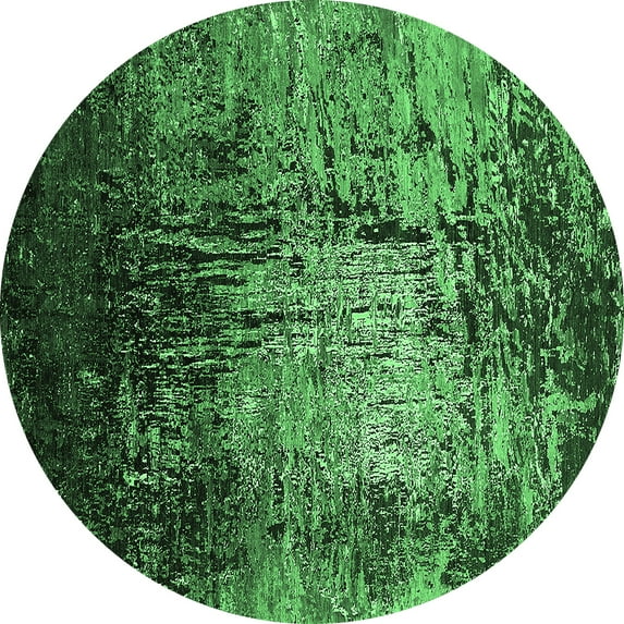 Ahgly Company Machine Washable Indoor Round Oriental Emerald Green Industrial Area Rugs, 6' Round