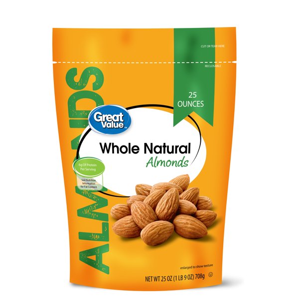 Great Value Natural Whole Almonds, 25 Oz