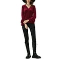 thumbnail image 2 of INSPIRE CHIC Women's Party V Neck Flare Long Sleeve Velvet Peplum Blouse XS Burgundy, 2 of 8