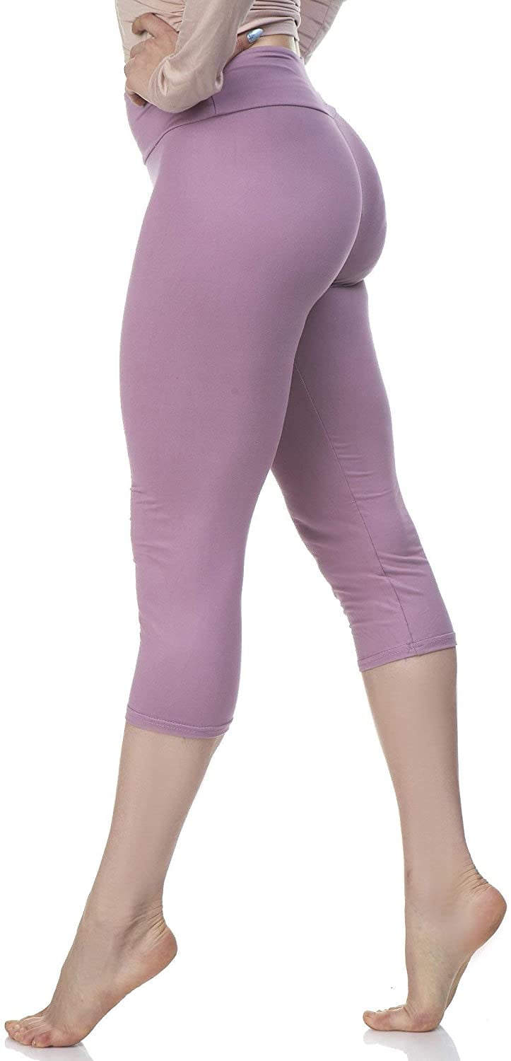 LMB Capri Leggings for Women Buttery Soft Polyester Fabric, Light Grey, XL  - 3XL