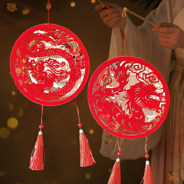 Lubelski Spring Festival Hanging Lantern Dragon Pattern Battery Powered Glowing Red Lantern for Chinese New Year Celebrations