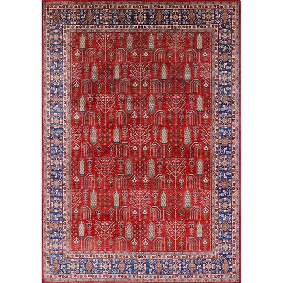 Ahgly Company Indoor Rectangle Mid-Century Modern Red Oriental Area Rugs, 2' x 4'