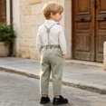 thumbnail image 6 of QTBIUQ Toddler Boys Three-Piece Suit Set Cotton Turn-Down Collar Shirt and Suspender Pants Formal Outfit Set with Bow Tie, 6 of 9