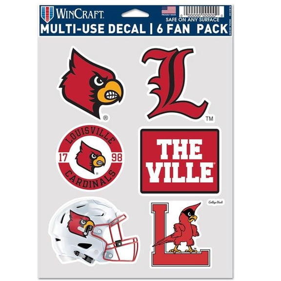 Wraft Fanatics 9416642843 Louisville Cardinals Decal - Multi Use Fan - Pack of 6