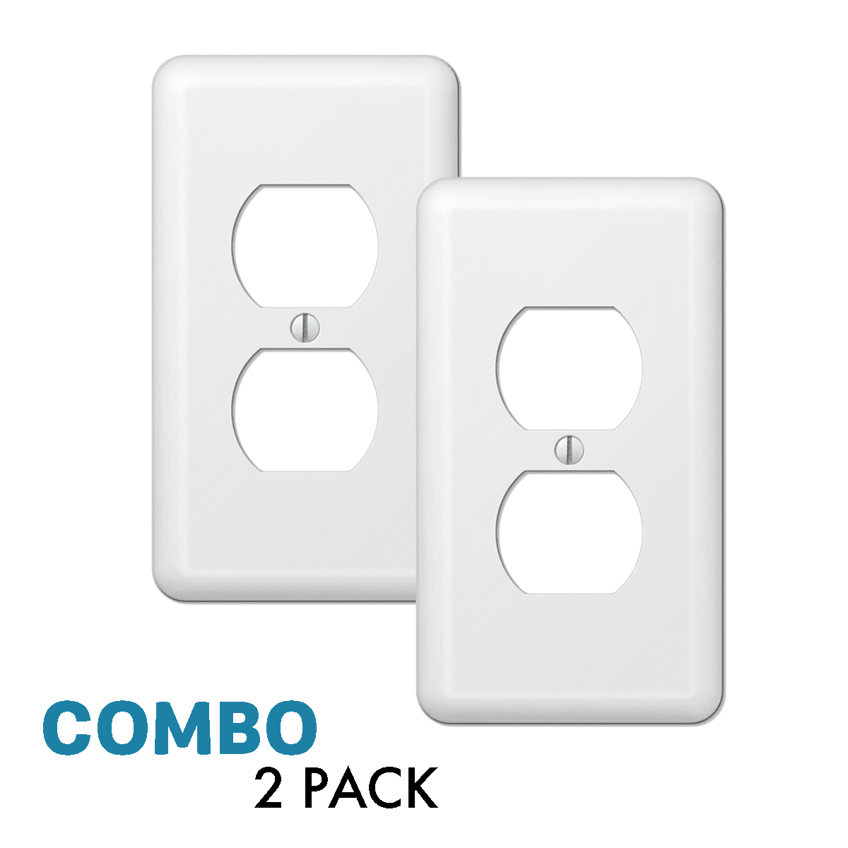 2-Pack Duplex Outlet Wall Plate Decorative Stamped Steel Wallplate, White
