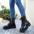 thumbnail image 5 of Viluyesy Womens Combat Boots Round Toe Lug Sole Platform Patent Leather Lace Up Slip Resistant Streetwear Boots Black Size US6, 5 of 9