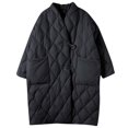 thumbnail image 5 of Women Long Baggy Winter Puffer Coats Collarless Cotton Padded Jacket Button Up Long Sleeve Quilted Outerwear Pockets, 5 of 5