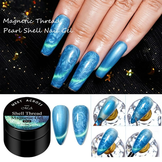 7ML Magnetic Thread Pearl Shell Gel Nail Polish 9D Glitter Vernis Semi ...