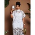 thumbnail image 6 of Plus Size White Floral Lace Sheer Turn-Down Collar Loose Vacation Dress, 6 of 7