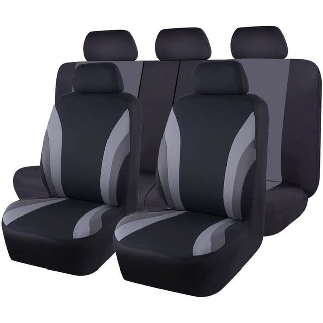CAR PASS Line Rider 11PCS Universal Fit Car Seat Cover -100% Breathable with 5mm Composite Sponge Inside,Airbag Compatible (Black with Gray)