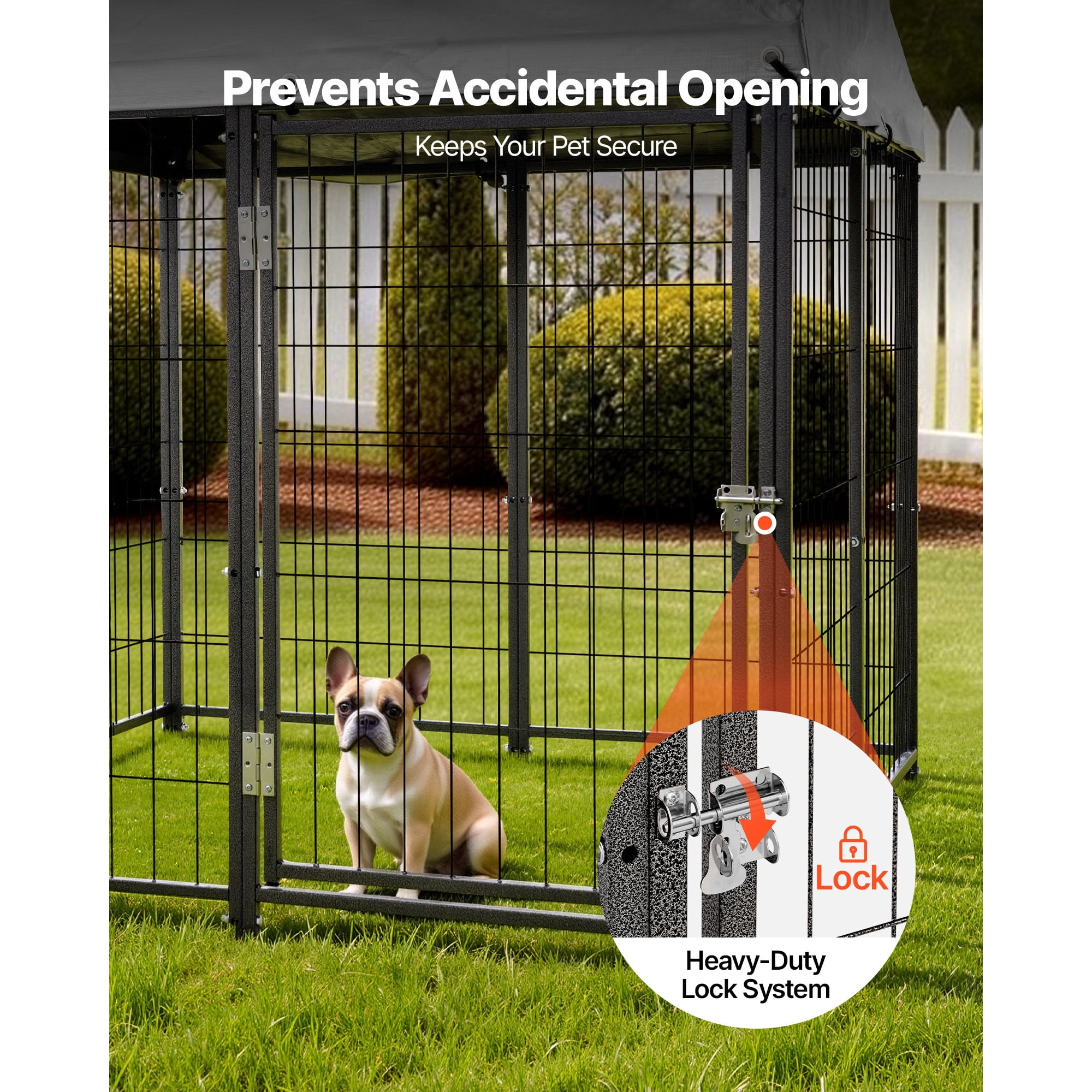KFFKFF Outdoor Dog Kennel, 3.67 x 3.78 x 4.1 ft Spacious Pet Enclosure with Secure Lock, Weatherproof Roof Cover for UV Protection, Durable Cage Run for Medium to Large Dogs