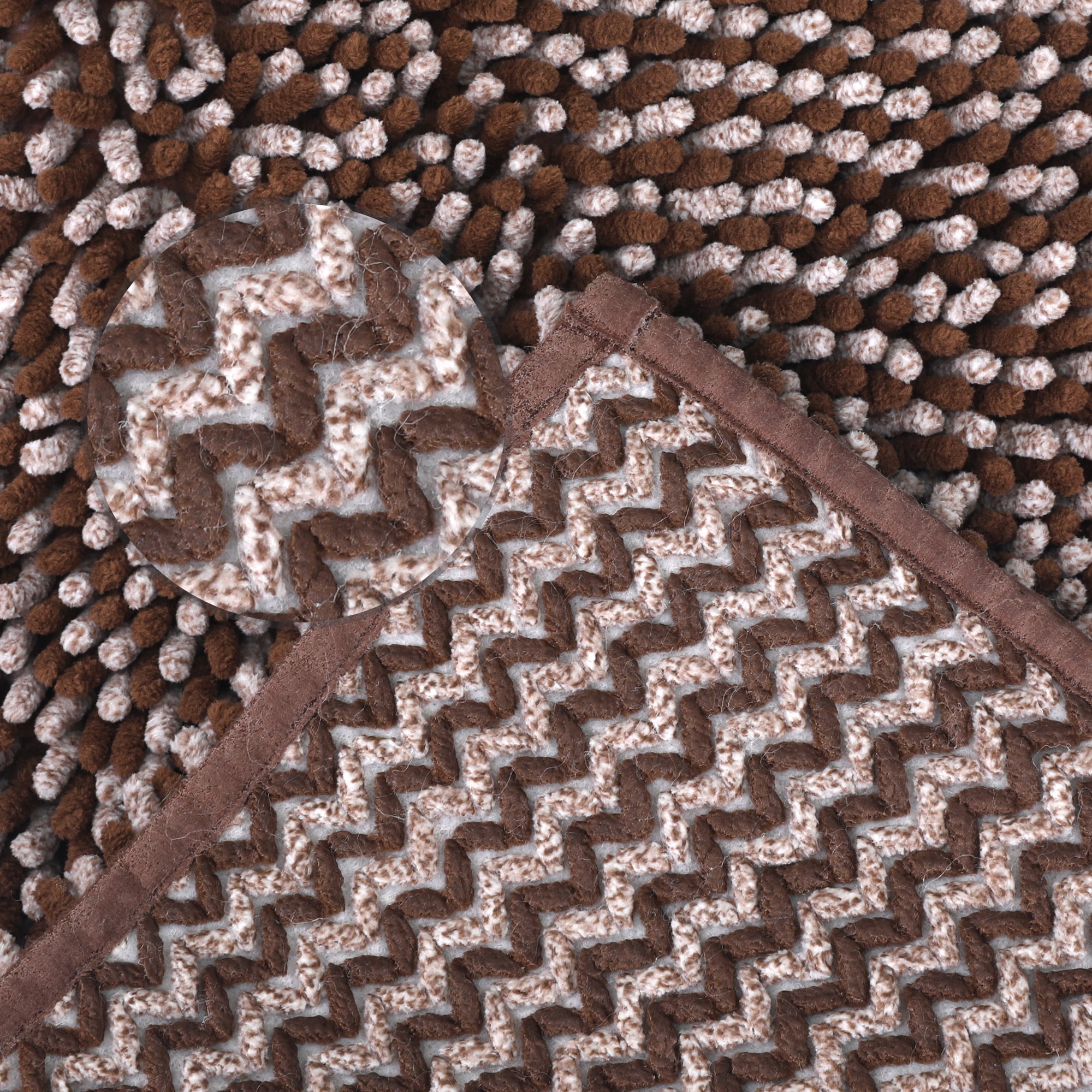 Unique Bargains Non Slip Absorbent Chenille Bathmat Washable Soft Bath Rug Brown 20" x 30"