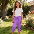 thumbnail image 5 of Twczz Girls Cotton Linen Capris with Pockets- Casual Elastic Waist Straight Leg Quick Dry Kids Beach Pants Purple Size 7-8 Years, 5 of 7