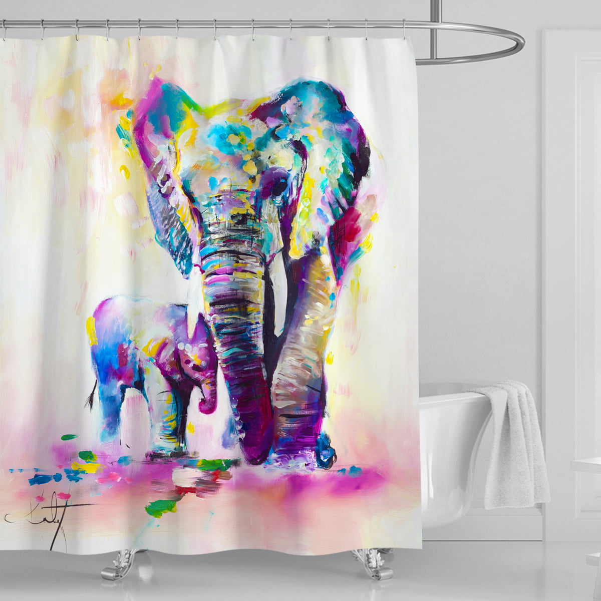 Ball Elephant Waterproof Bathroom Polyester Shower Curtain Liner Water Resistant 