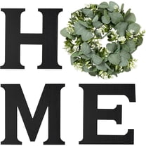 Farmhouse Wall Home Sign with Artificial Eucalyptus for O Rustic Wooden Hanging Letters Decorative Wall Art Decor for Living Room Kitchen Entryway Housewarming Gift, Black