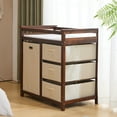 thumbnail image 3 of Baby Changing Table,Dresser Baby Diaper Changing Station with Laundry Hamper,Infant Nursing Table with 3 Storage Drawers,Removable Safety Rail & Strap for Bedroom,Brown, 3 of 11
