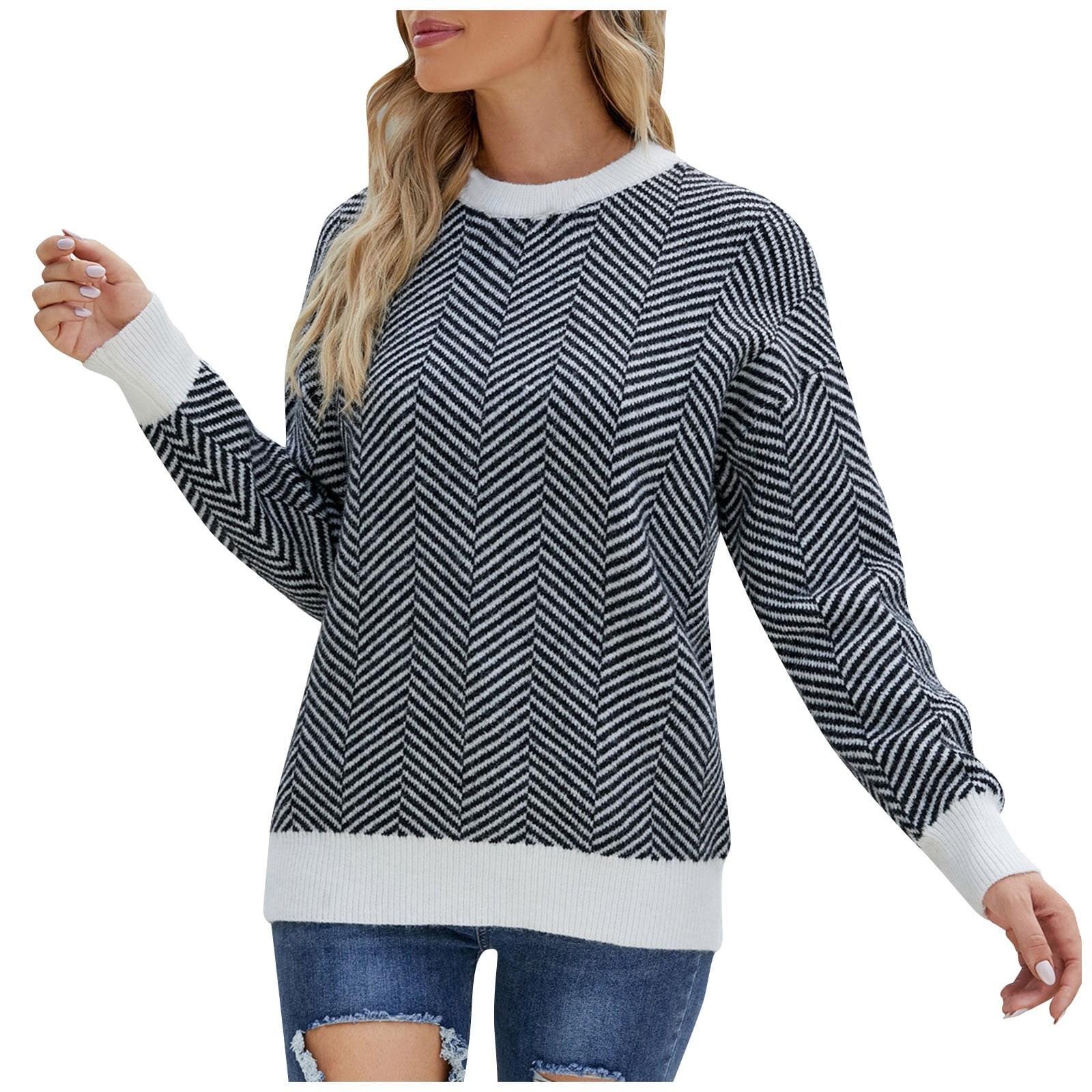 freír Especialidad Validación Women's Sweater, Fall Clothes Winter Sweaters For Women Sueter Largos Para  Mujer Women's Autumn And Splicing Knit Sweater Round Neck Long Sleeve  Striped Sweater Crew Neck Pullover (XL, Black) TBKOMH - Walmart.com