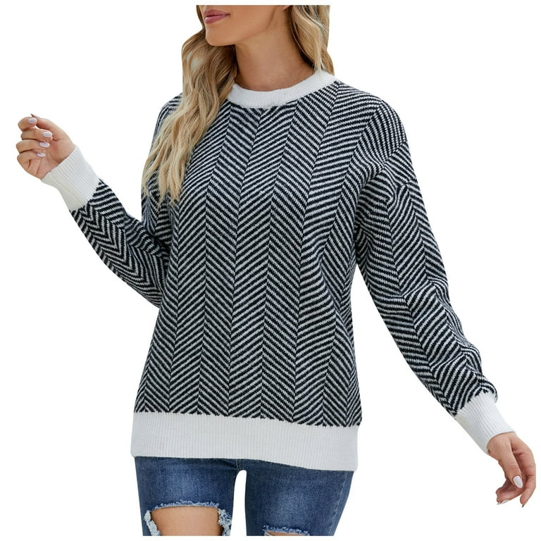 Casual Oversized Striped Pullovers Women Knitted Basic Autumn