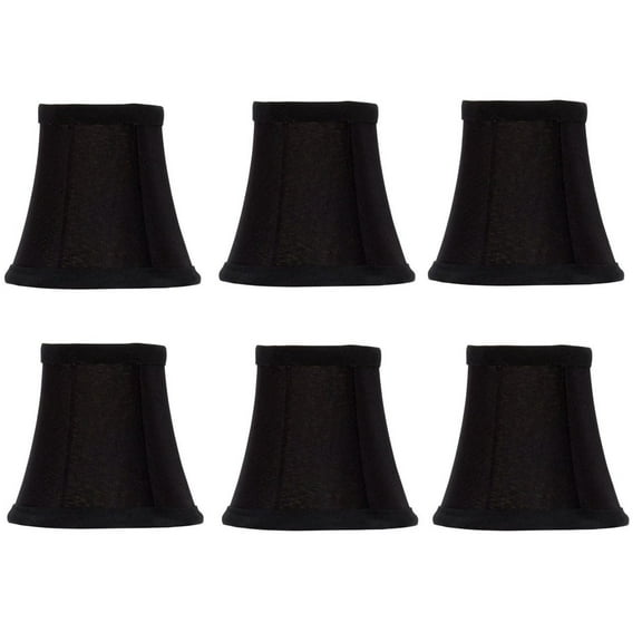 Set of 6 Chandelier Lamp Shades 5 Inch Black Silk with Gold Lining Bell