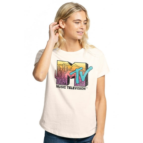 MTV Western Sky Women's Graphic T-Shirt Rolled Sleeve Tee