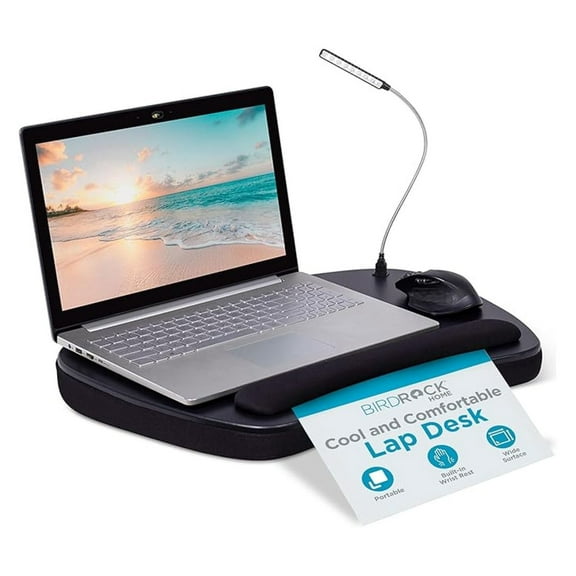 Oversized Lap Desk with Memory Foam Cushion - Portable w/USB Light & Wrist Rest, Ideal for Work from Home, Students & Gaming, Ergonomic Design for - Matte Black