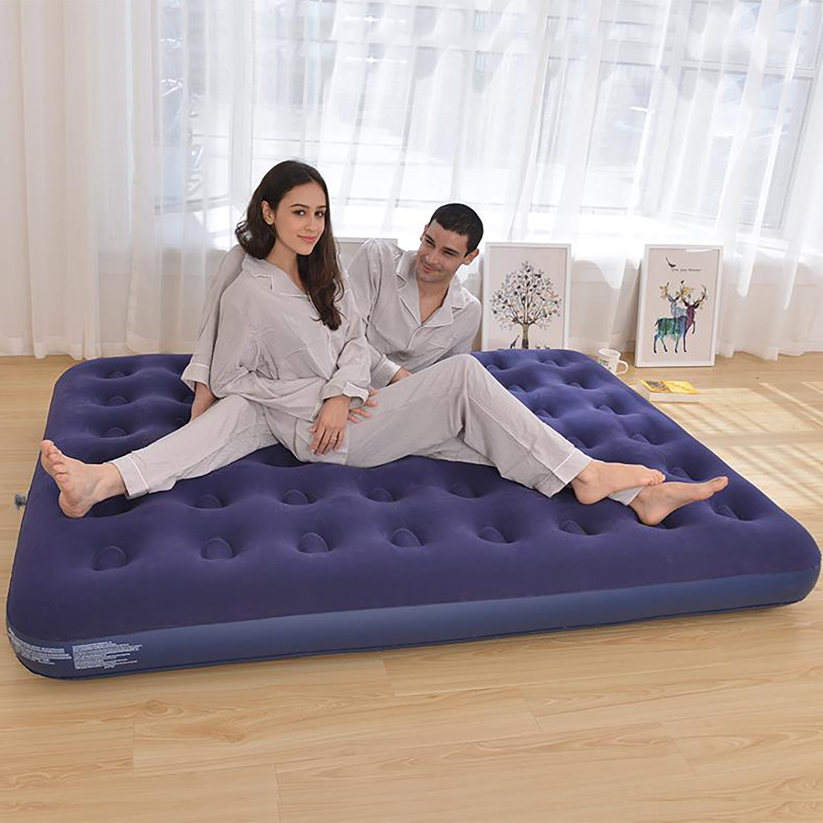 Honeydrill Inflatable Camping Mattress Flocking Air Bed with Pump, King