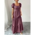 thumbnail image 6 of Womens Dusty Pink Square Neckline Tiered Maxi Dress Puff Sleeve Boho Style, 6 of 7