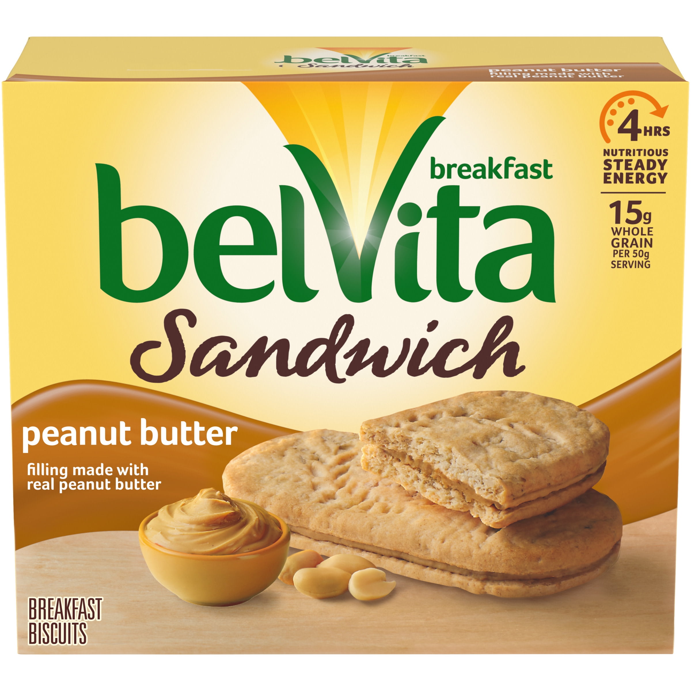 belVita Sandwich Peanut Butter Breakfast Biscuits, 5 Packs (2 Sandwiches Per Pack)