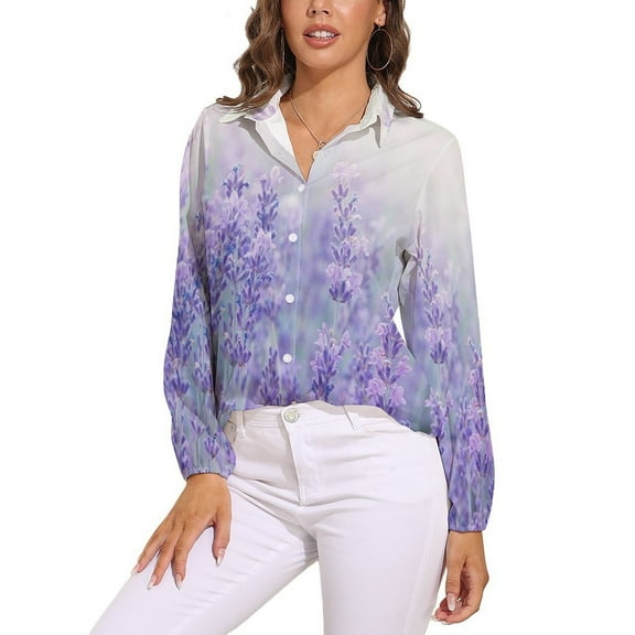 Purple Lavender Long Sleeve Blouse Woman Streetwear Casual Shirts Summer Oversize Woman Streetwear Clothing Birthday Present