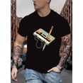 thumbnail image 1 of Camiseta con estampado de casete retro para hombre: cuello redondo informal, mezcla de poliéster y elastano, ligeramente elástica, tejido de punto de verano para adultos, hombres, mujeres, adolescente, 1 of 6