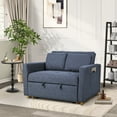 thumbnail image 2 of Convertible Sofa Bed,  Sleeper Sofa with Pull-Out Bed, Linen Fabric 3-in-1 Futon Couch with Reclining Backrest and Side Pocket, Modern Loveseat for Living Room,Navy Blue, 2 of 7