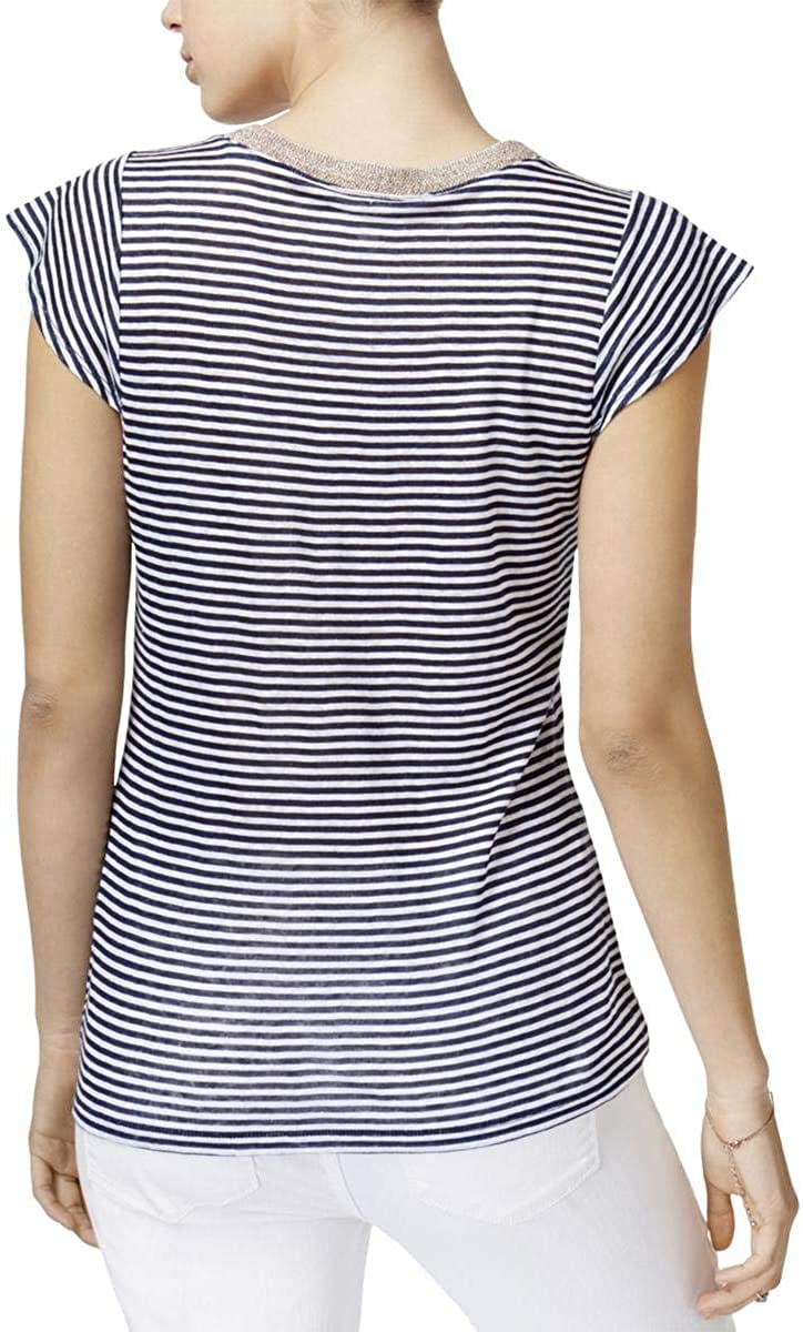 maison Jules Womens Striped Basic T-Shirt, Blue, XX-Small