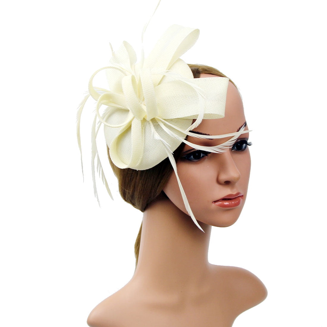 crystals & feather wedding fascinator hair comb. mesh & pale blue Cream 