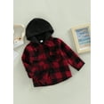 thumbnail image 3 of Bagilaanoe Toddler Baby Boy Hooded Jacket Plaid Long Sleeve Single-Breasted Shacket Coat with Pockets 6M 12M 18M 24M 3T 4T 5T Kids Fall Casual Outwear, 3 of 9