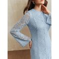 thumbnail image 2 of Womens Light Blue Long Sleeve Lace Maxi Dress, Elegant Round Neck Slim Fit, 2 of 7