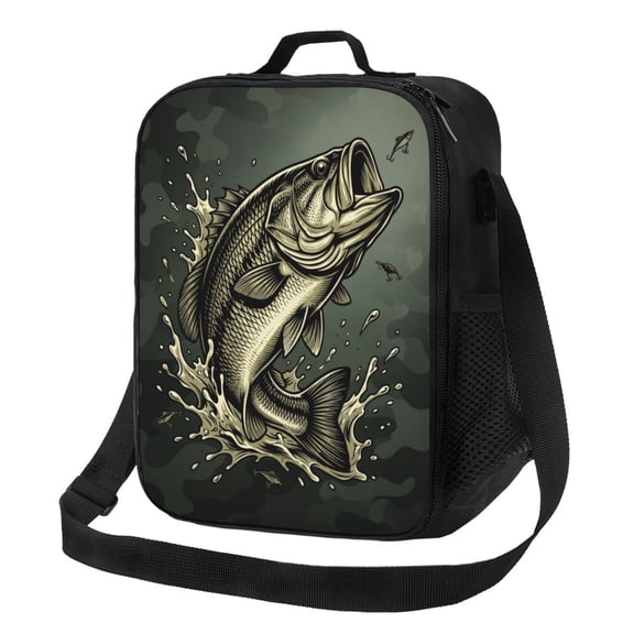 Camo Fish Insulated Lunch Box Reusable Lunch Bag Women Men Cooler Tote Bag For Work Picnic Outings Office