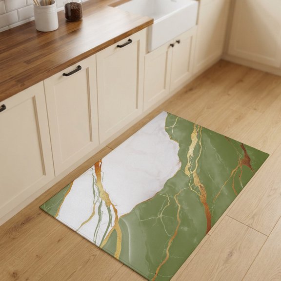 2x3ft Rectangle Rug,Sage Green Marble Gradient Washable Area Rugs Non-Slip Accent Rug Gold Cracks Abstract Art Soft Circle Carpet for Living Room Bedroom Home Office Decor