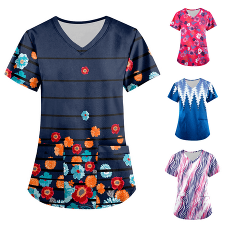 

XHJUN Scrub Tops Print Nurse Uniforms for Women Breathable Patterned Short Sleeve Y.Neck Plus Size Shirts Tee Tops with Pockets Leopard Print XL