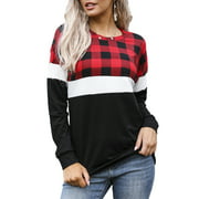 APEIYU Women Color Block Jumpers Casual Daily Long Sleeve Shirts Regular Fit Striped Pullover Round Neck Camo Tunic Top