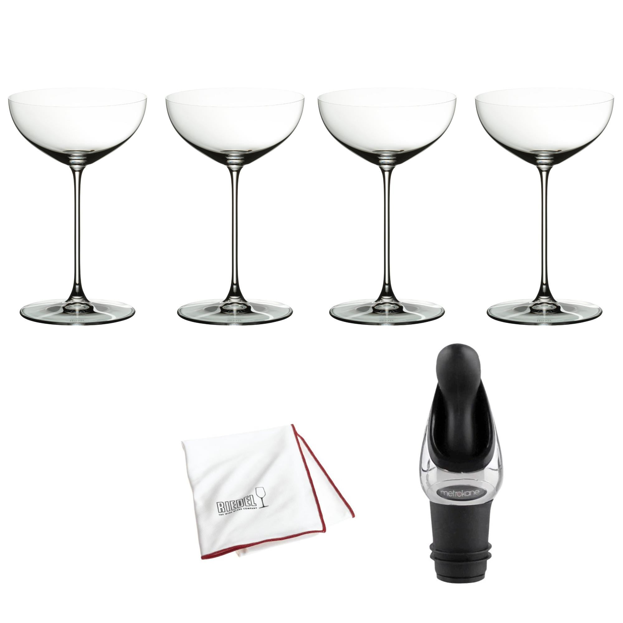 Riedel VINUM Martini Glasses (4-Pack) Bundle with Wine Pourer with Stopper  and Polishing Cloth (3 Items)