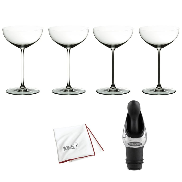 Riedel Veritas Moscato/Coupe/Martini Glass, Pack of 4 with Wine Pourer and  Cloth 