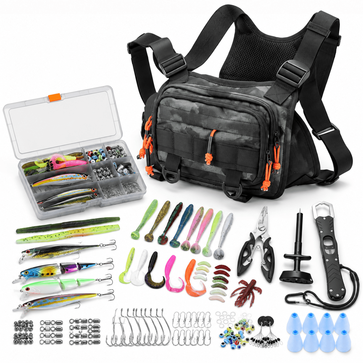 Green All In One Fishing Chest Pack Tackle Bag With Lures Kit